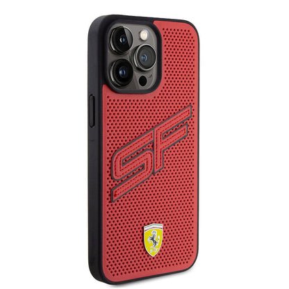 iPhone 15 Pro Max Kılıf Ferrari orijinal Lisanslı PU Delikli Arka Yüzey Metal Logolu Dikişli Büyük SF Yazılı Kılıf