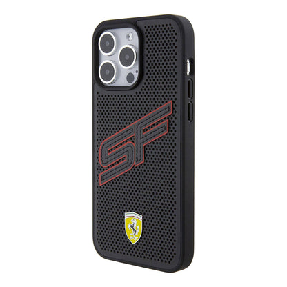 iPhone 15 Pro Max Kılıf Ferrari orijinal Lisanslı PU Delikli Arka Yüzey Metal Logolu Dikişli Büyük SF Yazılı Kılıf