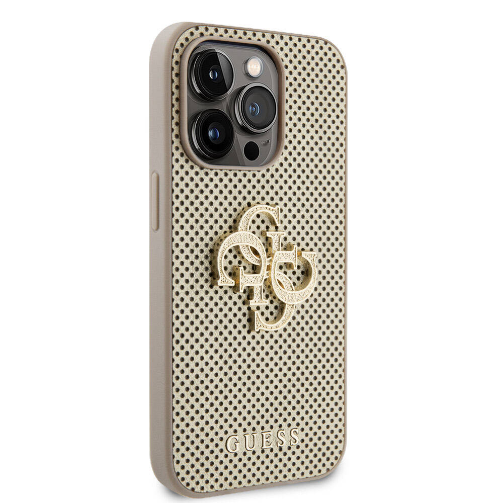iPhone 15 Pro Max Kılıf Guess Orijinal Lisanslı Delikli Yazı ve 4G Glitter Büyük Metal Logolu Kılıf