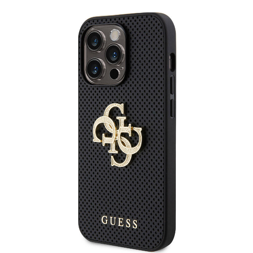 iPhone 15 Pro Max Kılıf Guess Orijinal Lisanslı Delikli Yazı ve 4G Glitter Büyük Metal Logolu Kılıf