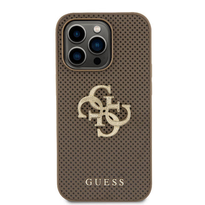 iPhone 15 Pro Max Kılıf Guess Orijinal Lisanslı Delikli Yazı ve 4G Glitter Büyük Metal Logolu Kılıf