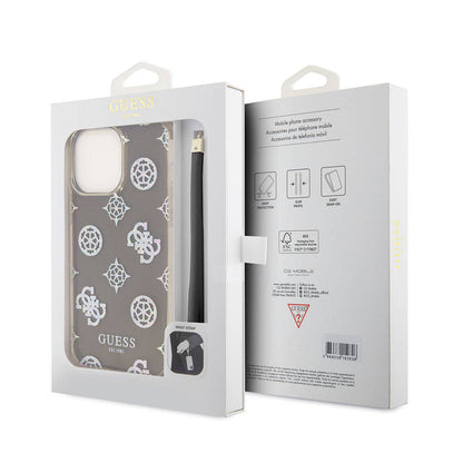 iPhone 15 Pro Max Kılıf Guess Orijinal Lisanslı Desenli Yazı Logolu Askı İpli Holografik Glitter Peony Kılıf