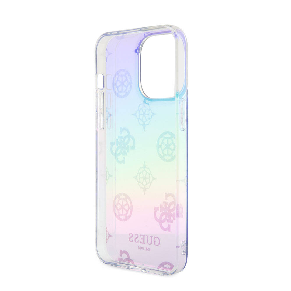 iPhone 15 Pro Max Kılıf Guess Orijinal Lisanslı Desenli Yazı Logolu Askı İpli Holografik Glitter Peony Kılıf