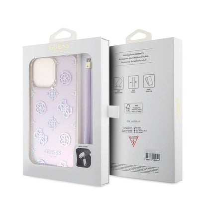 iPhone 15 Pro Max Kılıf Guess Orijinal Lisanslı Desenli Yazı Logolu Askı İpli Holografik Glitter Peony Kılıf