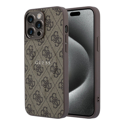 iPhone 15 Pro Max Kılıf Guess Orijinal Lisanslı M-safe Kabartmalı 4G Desenli Yazı Logolu Kılıf