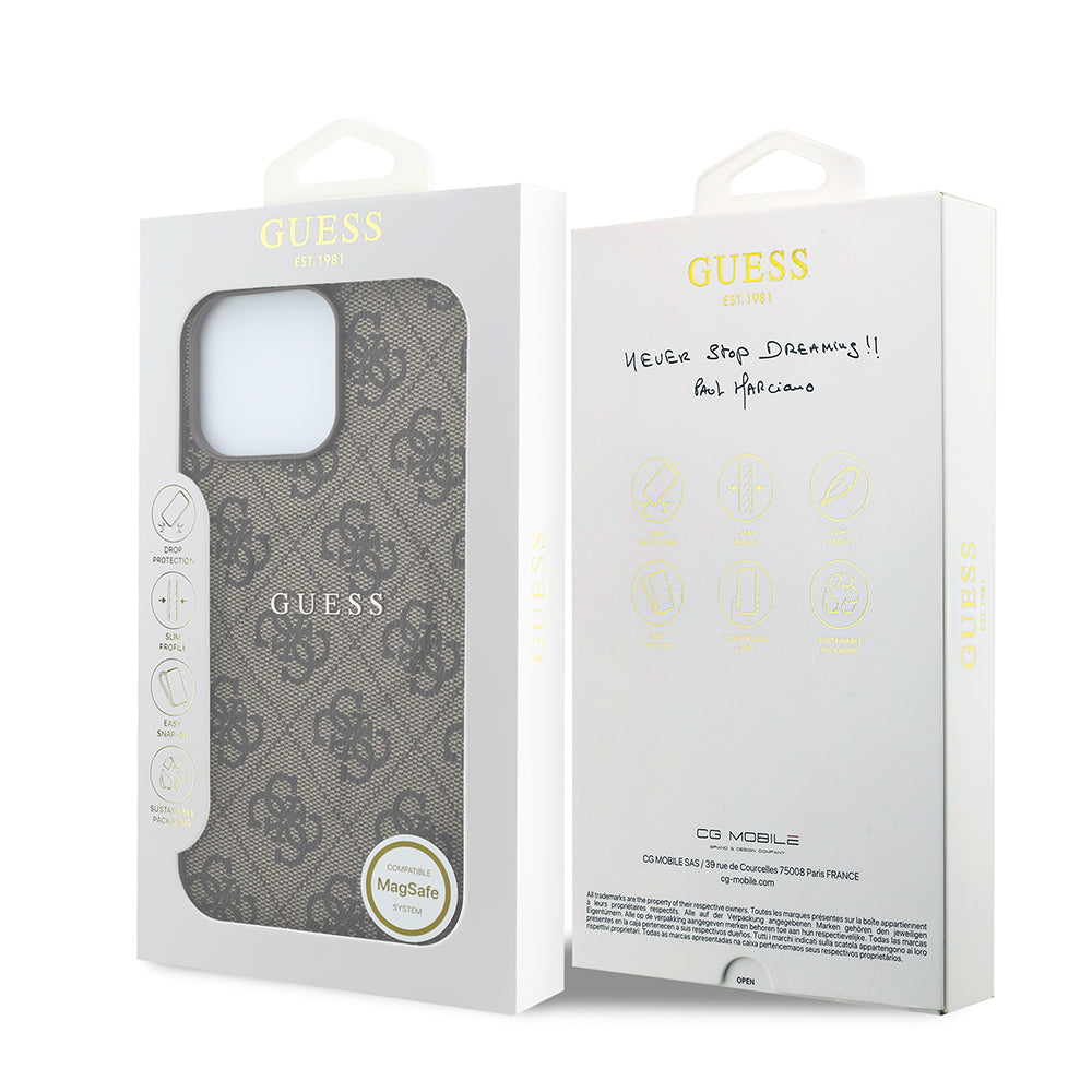 iPhone 15 Pro Max Kılıf Guess Orijinal Lisanslı M-safe Kabartmalı 4G Desenli Yazı Logolu Kılıf