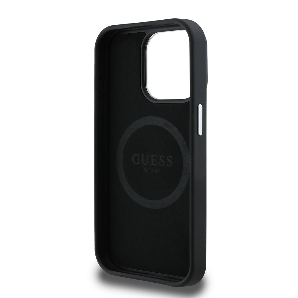 iPhone 15 Pro Max Kılıf Guess Orijinal Lisanslı M-safe Şarj Özellikli Grained Triangle Kılıf