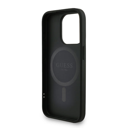 iPhone 15 Pro Max Kılıf Guess Orijinal Lisanslı M-safe Şarj Özellikli PU Deri Bilek Askı İpli Yazı Logolu Kılıf