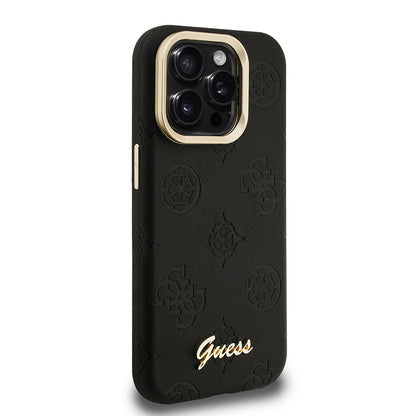 iPhone 15 Pro Max Kılıf Guess Orijinal Lisanslı M-safe Şarj Özellikli Sıcak Baskılı Yazı Logolu Kamera Standlı PU Deri Peony Kılıf