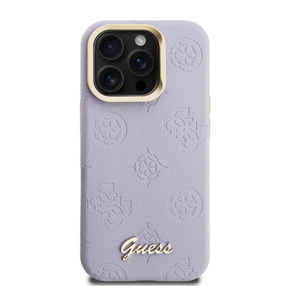 iPhone 15 Pro Max Kılıf Guess Orijinal Lisanslı M-safe Şarj Özellikli Sıcak Baskılı Yazı Logolu Kamera Standlı PU Deri Peony Kılıf