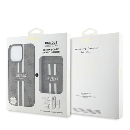 iPhone 15 Pro Max Kılıf Guess Orijinal Lisanslı M-safe Şarj Özellikli 4G Desenli Çizgili Kartlıklı Kılıf