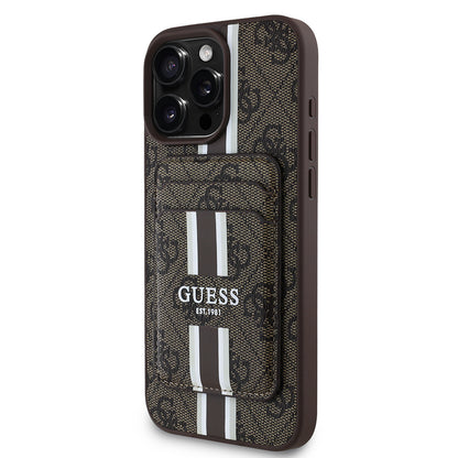 iPhone 15 Pro Max Kılıf Guess Orijinal Lisanslı M-safe Şarj Özellikli 4G Desenli Çizgili Kartlıklı Kılıf