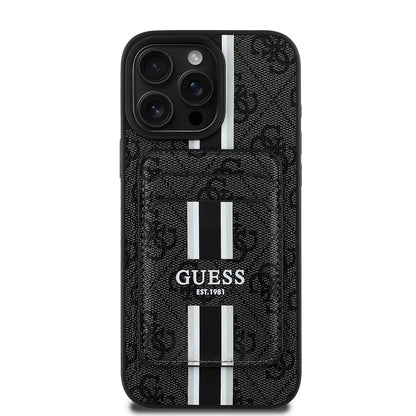iPhone 15 Pro Max Kılıf Guess Orijinal Lisanslı M-safe Şarj Özellikli 4G Desenli Çizgili Kartlıklı Kılıf