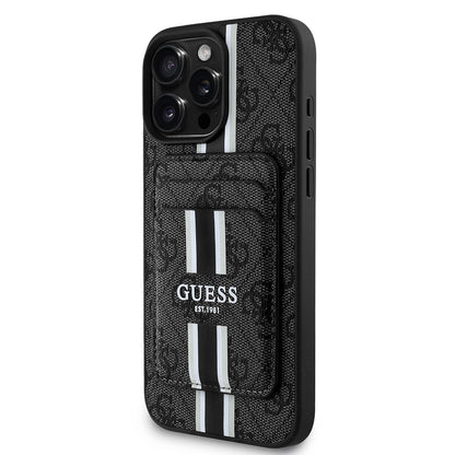 iPhone 15 Pro Max Kılıf Guess Orijinal Lisanslı M-safe Şarj Özellikli 4G Desenli Çizgili Kartlıklı Kılıf