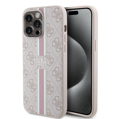 iPhone 15 Pro Max Kılıf Guess Orijinal Lisanslı M-safe Şarj Özellikli 4G Şerit Tasarımlı Printed Kılıf