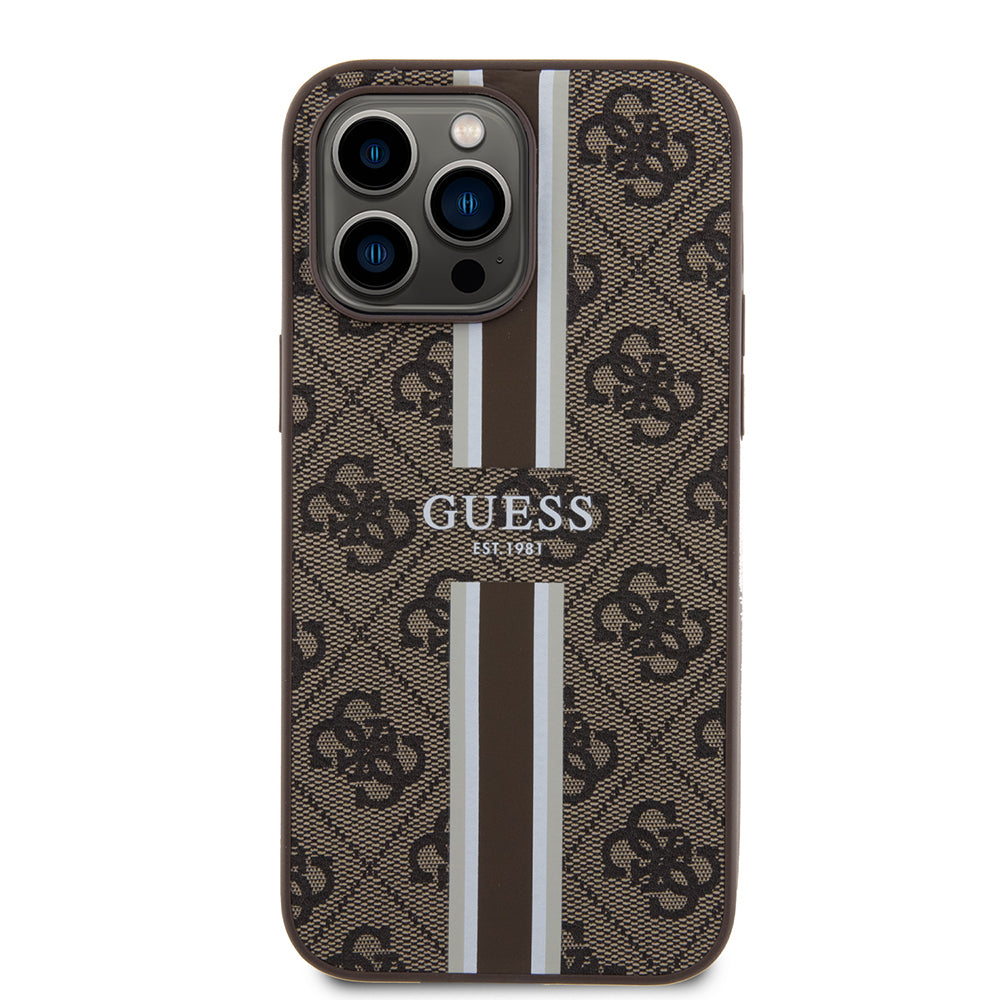 iPhone 15 Pro Max Kılıf Guess Orijinal Lisanslı M-safe Şarj Özellikli 4G Şerit Tasarımlı Printed Kılıf