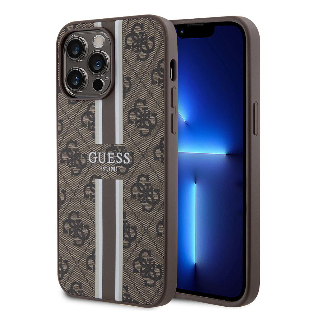 iPhone 15 Pro Max Kılıf Guess Orijinal Lisanslı M-safe Şarj Özellikli 4G Şerit Tasarımlı Printed Kılıf