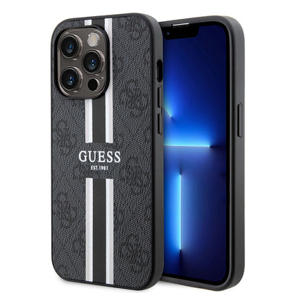 iPhone 15 Pro Max Kılıf Guess Orijinal Lisanslı M-safe Şarj Özellikli 4G Şerit Tasarımlı Printed Kılıf