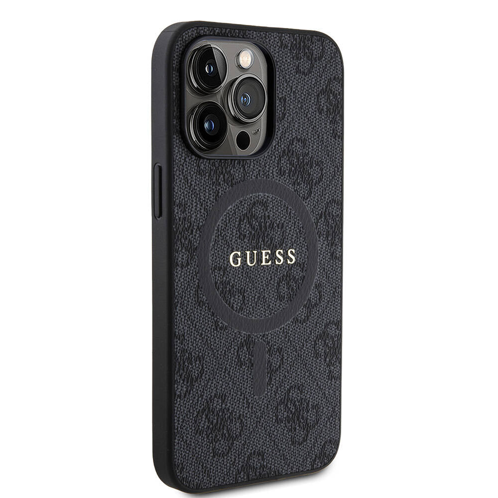 iPhone 15 Pro Max Kılıf Guess Orijinal Lisanslı M-safe Şarj Özellikli PU Halkalı 4G Desenli Yazı Logolu Kılıf