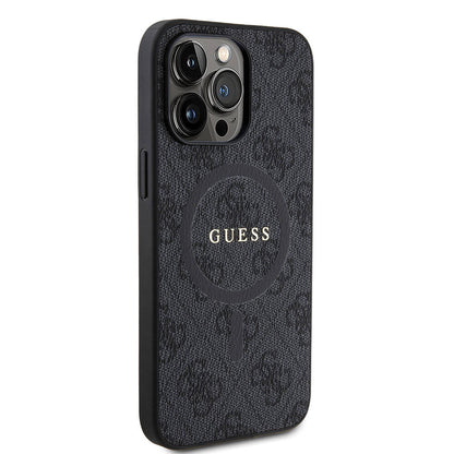 iPhone 15 Pro Max Kılıf Guess Orijinal Lisanslı M-safe Şarj Özellikli PU Halkalı 4G Desenli Yazı Logolu Kılıf