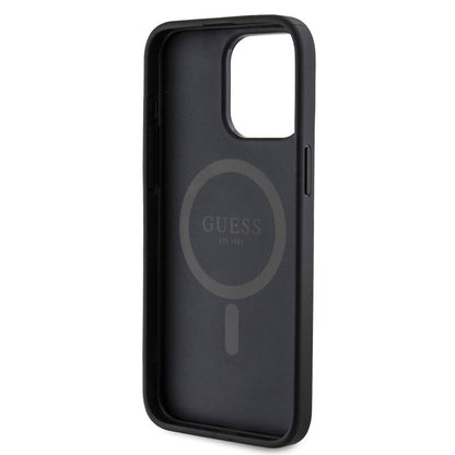 iPhone 15 Pro Max Kılıf Guess Orijinal Lisanslı M-safe Şarj Özellikli PU Halkalı 4G Desenli Yazı Logolu Kılıf