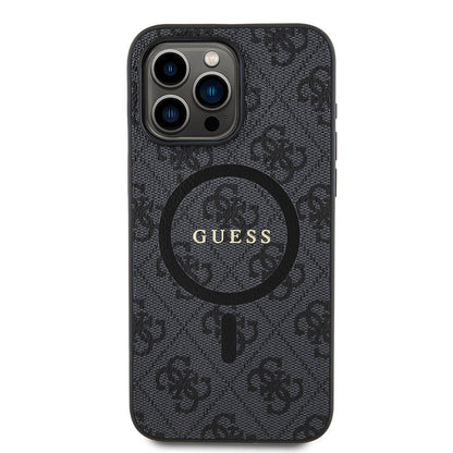 iPhone 15 Pro Max Kılıf Guess Orijinal Lisanslı M-safe Şarj Özellikli PU Halkalı 4G Desenli Yazı Logolu Kılıf