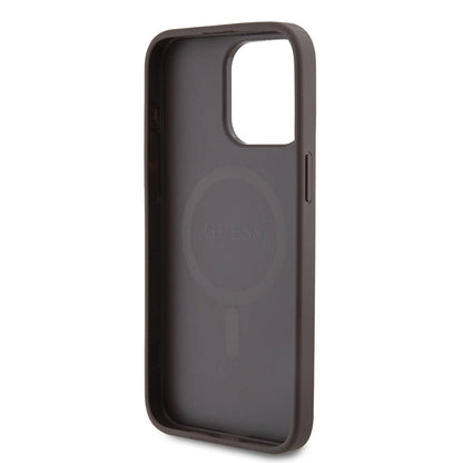 iPhone 15 Pro Max Kılıf Guess Orijinal Lisanslı M-safe Şarj Özellikli PU Halkalı 4G Desenli Yazı Logolu Kılıf
