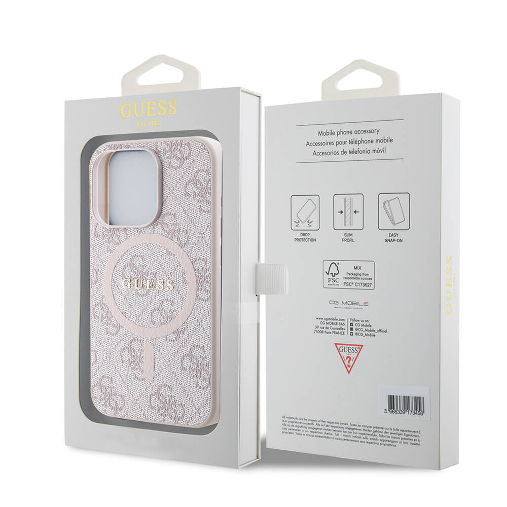 iPhone 15 Pro Max Kılıf Guess Orijinal Lisanslı M-safe Şarj Özellikli PU Halkalı 4G Desenli Yazı Logolu Kılıf