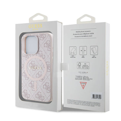 iPhone 15 Pro Max Kılıf Guess Orijinal Lisanslı M-safe Şarj Özellikli PU Halkalı 4G Desenli Yazı Logolu Kılıf