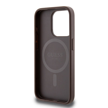 iPhone 15 Pro Max Kılıf Guess Orijinal Lisanslı M-safe Şarj Özellikli PU Üçgen Logo 4G Desenli Kılıf