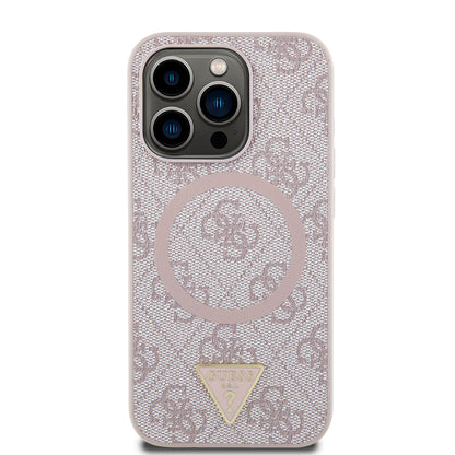 iPhone 15 Pro Max Kılıf Guess Orijinal Lisanslı M-safe Şarj Özellikli PU Üçgen Logo 4G Desenli Kılıf