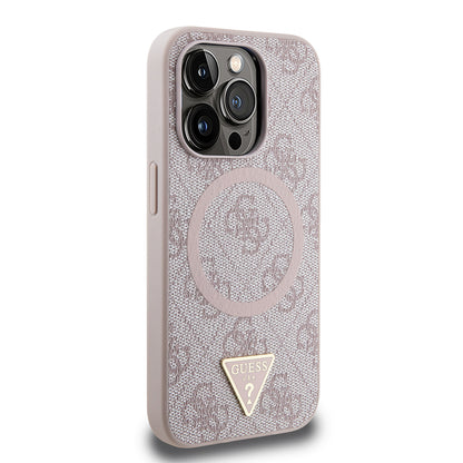 iPhone 15 Pro Max Kılıf Guess Orijinal Lisanslı M-safe Şarj Özellikli PU Üçgen Logo 4G Desenli Kılıf