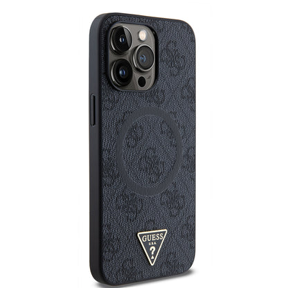 iPhone 15 Pro Max Kılıf Guess Orijinal Lisanslı M-safe Şarj Özellikli PU Üçgen Logo 4G Desenli Kılıf