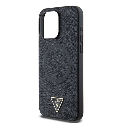 iPhone 15 Pro Max Kılıf Guess Orijinal Lisanslı M-safe Şarj Özellikli PU Üçgen Logo 4G Desenli Kılıf