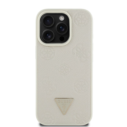 iPhone 15 Pro Max Kılıf Guess Orijinal Lisanslı M-safe Şarj Özellikli Sıcak Baskılı Üçgen Logolu PU Deri Peony Kılıf