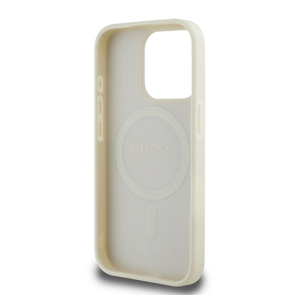 iPhone 15 Pro Max Kılıf Guess Orijinal Lisanslı M-safe Şarj Özellikli Sıcak Baskılı Üçgen Logolu PU Deri Peony Kılıf