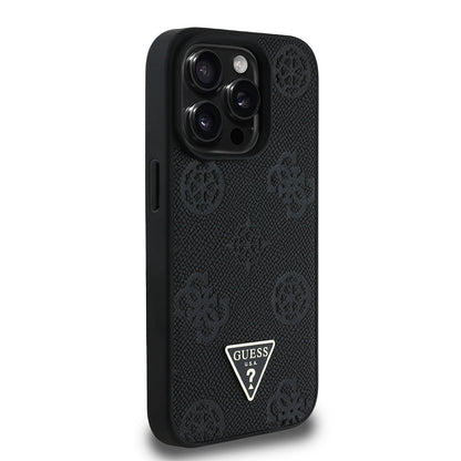 iPhone 15 Pro Max Kılıf Guess Orijinal Lisanslı M-safe Şarj Özellikli Sıcak Baskılı Üçgen Logolu PU Deri Peony Kılıf