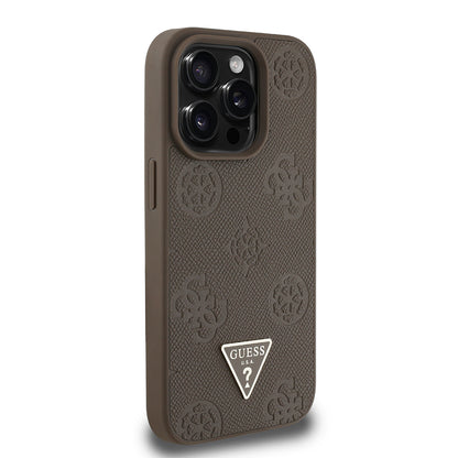 iPhone 15 Pro Max Kılıf Guess Orijinal Lisanslı M-safe Şarj Özellikli Sıcak Baskılı Üçgen Logolu PU Deri Peony Kılıf