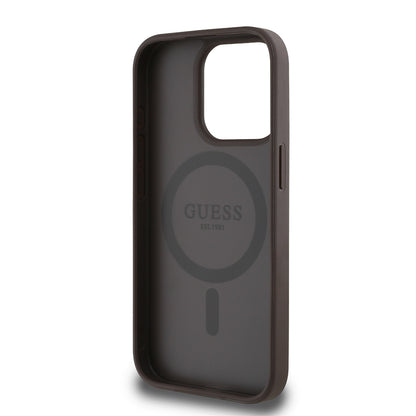 iPhone 15 Pro Max Kılıf Guess Orijinal Lisanslı M-safe Şarj Özellikli Sıcak Baskılı Üçgen Logolu PU Deri Peony Kılıf
