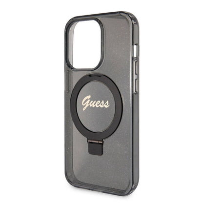 iPhone 15 Pro Max Kılıf Guess Orijinal Lisanslı M-safe Şarj Özellikli Simli Arka Yüzey Ring Standlı Kılıf