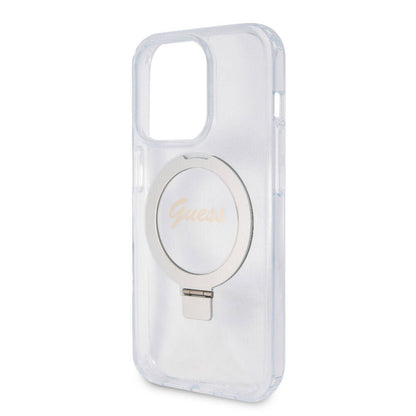 iPhone 15 Pro Max Kılıf Guess Orijinal Lisanslı M-safe Şarj Özellikli Simli Arka Yüzey Ring Standlı Kılıf