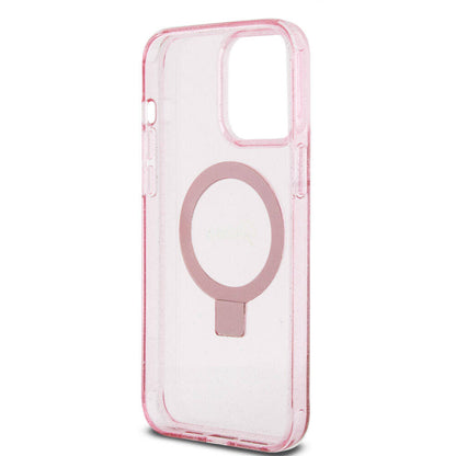 iPhone 15 Pro Max Kılıf Guess Orijinal Lisanslı M-safe Şarj Özellikli Simli Arka Yüzey Ring Standlı Kılıf