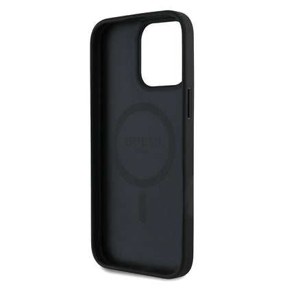 iPhone 15 Pro Max Kılıf Guess Orijinal Lisanslı M-safe Şarj Özellikli Taneli Çiçek Tasarımlı Metal Yazı Logolu Kılıf