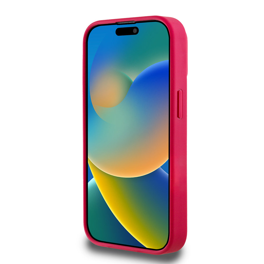 iPhone 15 Pro Max Kılıf Guess Orijinal Lisanslı M-safe Şarj Özellikli Taneli Çiçek Tasarımlı Metal Yazı Logolu Kılıf