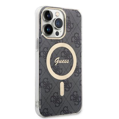 iPhone 15 Pro Max Kılıf Guess Orijinal Lisanslı M-safe Şarj Özellikli Yazı Logolu 4G Desenli Kılıf