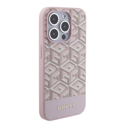iPhone 15 Pro Max Kılıf Guess Orijinal Lisanslı M-safe Şarj Özellikli Yazı Logolu GCube Desenli Kılıf