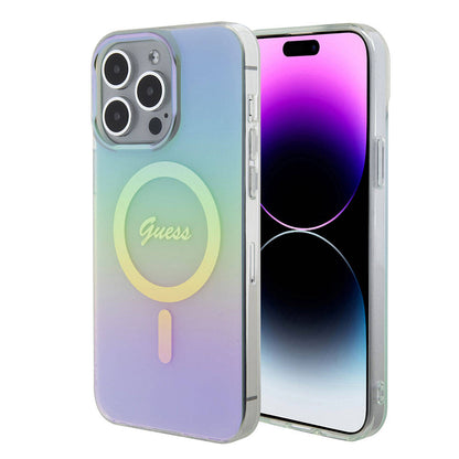 iPhone 15 Pro Max Kılıf Guess Orijinal Lisanslı M-safe Şarj Özellikli Yazı Logolu Iridescent Kılıf