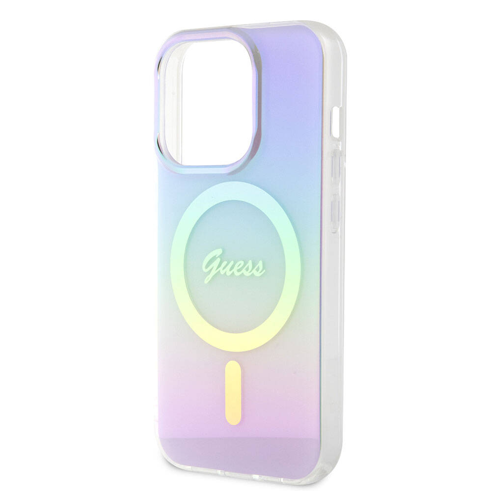 iPhone 15 Pro Max Kılıf Guess Orijinal Lisanslı M-safe Şarj Özellikli Yazı Logolu Iridescent Kılıf