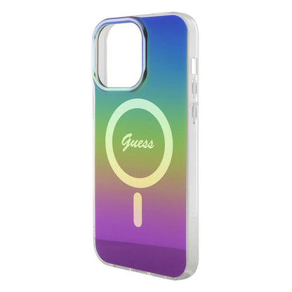 iPhone 15 Pro Max Kılıf Guess Orijinal Lisanslı M-safe Şarj Özellikli Yazı Logolu Iridescent Kılıf