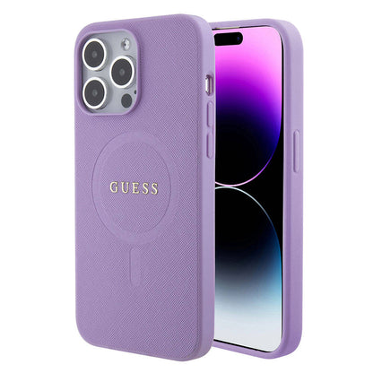 iPhone 15 Pro Max Kılıf Guess Orijinal Lisanslı M-safe Şarj Özellikli Yazı Logolu Saffiano Kılıf